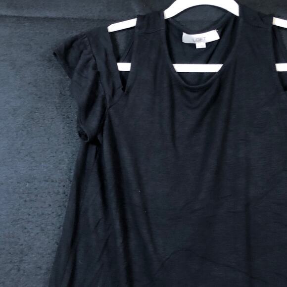 LOFT Womens Top Black Cold Short Sleeve Shoulder Rayon Blend Stretch M - Picture 4 of 12